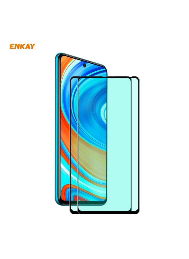 ENKAY Screen Protector For Xiaomi Redmi Note 9S/Note 9 Pro 2 PCS ENKAY Hat-Prince 0.26mm 9H 6D Curved Full Screen Eye Protection Green Film Tempered Glass Protector 