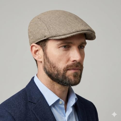 RR DESIGN Men’s Flat Cap Peaky Blender Tweed Ivy Gatsby Cap – Classic British Style Newsboy Driving Golf Hat – Lightweight Breathable Vintage Fashion Cap for Men (Beige Peaky Blender Pattern) - Image 2