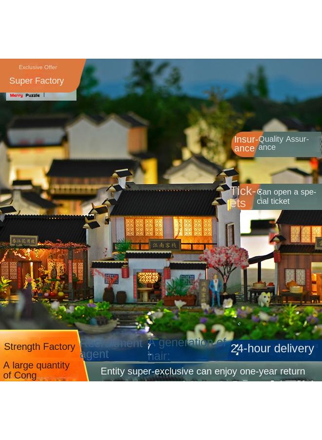 Bluejw Chinese Retro Jiangnan Town Building Model Chinese Small Courtyard Handmade Creative Courtyard Villa Gift Ornaments - Image 5