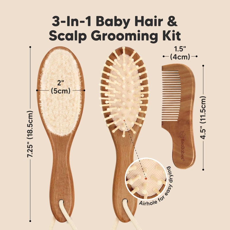 KeaBabies Baby Hair Brush and Comb Set for Newborn - Wooden Baby Hair Brush Set with Soft Goat Bristle, Baby Brush Set for Newborns,Baby Brush and Comb Set Girl, Boy,Toddler Cradle Cap Brush (Oval, Dark Walnut) - Image 2