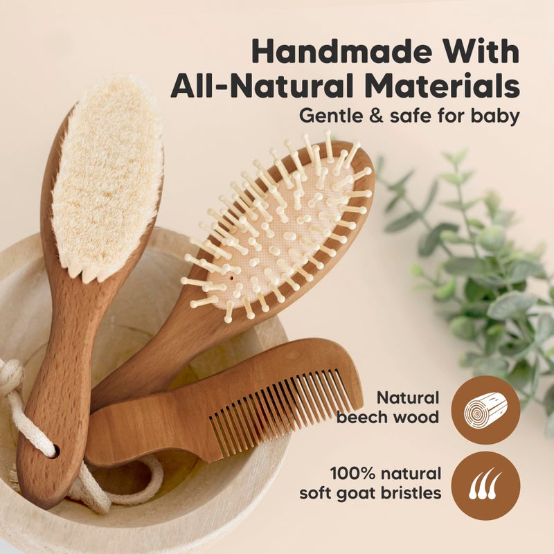 KeaBabies Baby Hair Brush and Comb Set for Newborn - Wooden Baby Hair Brush Set with Soft Goat Bristle, Baby Brush Set for Newborns,Baby Brush and Comb Set Girl, Boy,Toddler Cradle Cap Brush (Oval, Dark Walnut) - Image 4