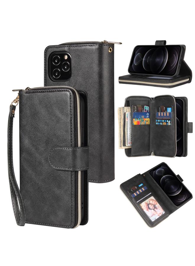 Zaboon Case For iPhone 12 / 12 Pro Zipper Wallet Bag Horizontal Flip PU Leather Case with Holder & 9 Card Slots & Wallet & Lanyard & Photo Frame - Image 1