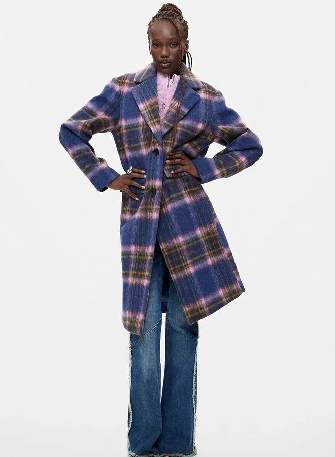 Long Checked Coat with wool