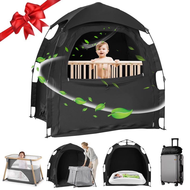 YABORAS Sleep Tent for Pack N Play, Baby Sleep Tent One-Click Assembly Effective Light Blocking Tent for Sleep Pod & Mini Crib, Light Blocking Tent for Babies and Toddlers - Image 1