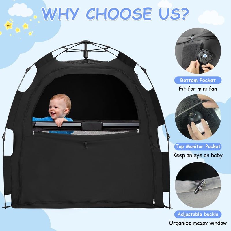 YABORAS Sleep Tent for Pack N Play, Baby Sleep Tent One-Click Assembly Effective Light Blocking Tent for Sleep Pod & Mini Crib, Light Blocking Tent for Babies and Toddlers - Image 4