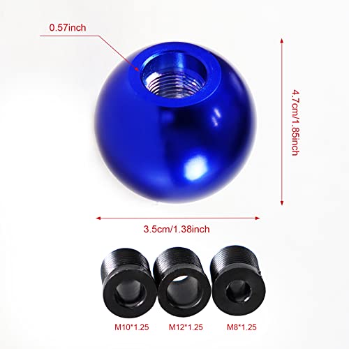 YIUIY Universal Round Ball Gear Shift Knob,Chrome Finish Aluminum Shifter Knobs with 3 Adapters Compatible with Manual and Automatic Transmission Car(Blue) - Image 2