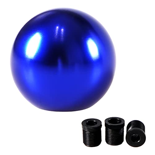 YIUIY Universal Round Ball Gear Shift Knob,Chrome Finish Aluminum Shifter Knobs with 3 Adapters Compatible with Manual and Automatic Transmission Car(Blue) - Image 1