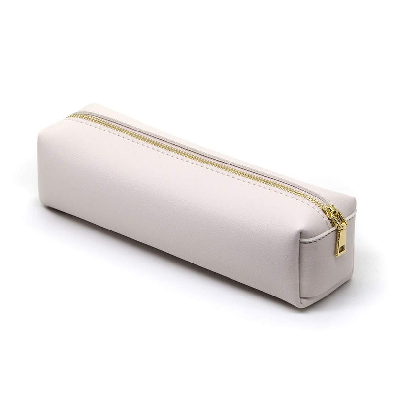 DOBMIT PU Pencil Pen Case Portable Stationery Bag Big Capacity Pencil Pouch Cosmetic Organizer Bag for Adult- Beige - Image 1