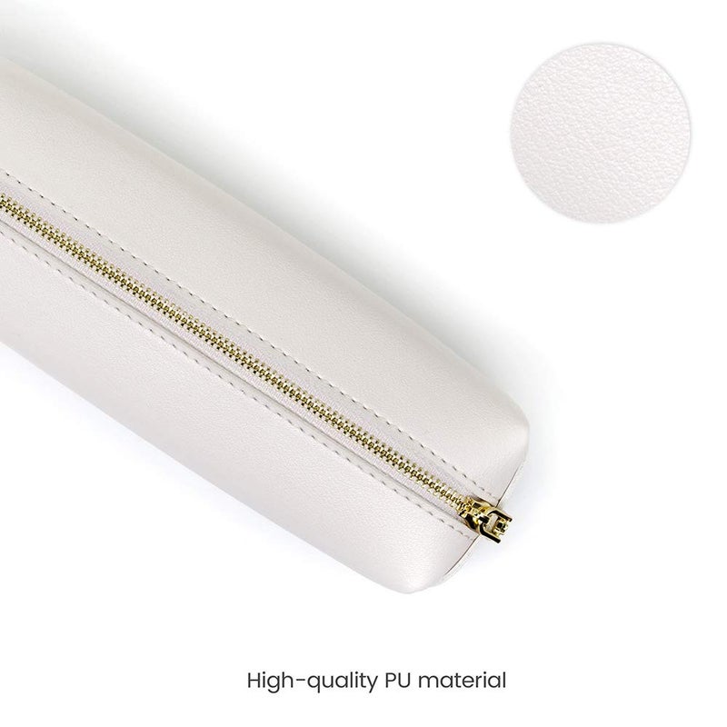 DOBMIT PU Pencil Pen Case Portable Stationery Bag Big Capacity Pencil Pouch Cosmetic Organizer Bag for Adult- Beige - Image 3