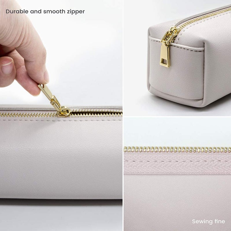 DOBMIT PU Pencil Pen Case Portable Stationery Bag Big Capacity Pencil Pouch Cosmetic Organizer Bag for Adult- Beige - Image 4