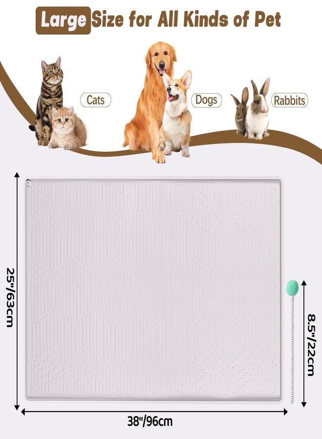Bartuke Cat Food Mat with Toy Ball, 38'' x 25'' Extra Large Silicone Pet Feeding Mat with Raised Edge Pet Placemat for Food and Water Bowl Non-Slip, Easy to Clean, Floor Protection (White) - Image 2