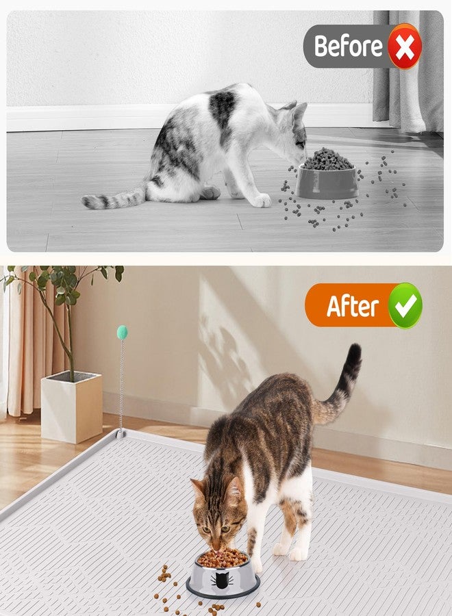 Bartuke Cat Food Mat with Toy Ball, 38'' x 25'' Extra Large Silicone Pet Feeding Mat with Raised Edge Pet Placemat for Food and Water Bowl Non-Slip, Easy to Clean, Floor Protection (White) - Image 4
