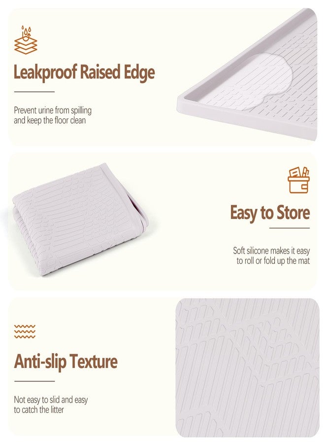Bartuke Cat Food Mat with Toy Ball, 38'' x 25'' Extra Large Silicone Pet Feeding Mat with Raised Edge Pet Placemat for Food and Water Bowl Non-Slip, Easy to Clean, Floor Protection (White) - Image 3