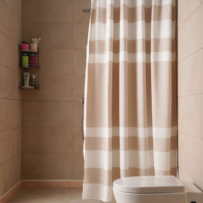 Pan Home Gradient Waffle  Stripe Shower Curtain 180x180 cm-Beige