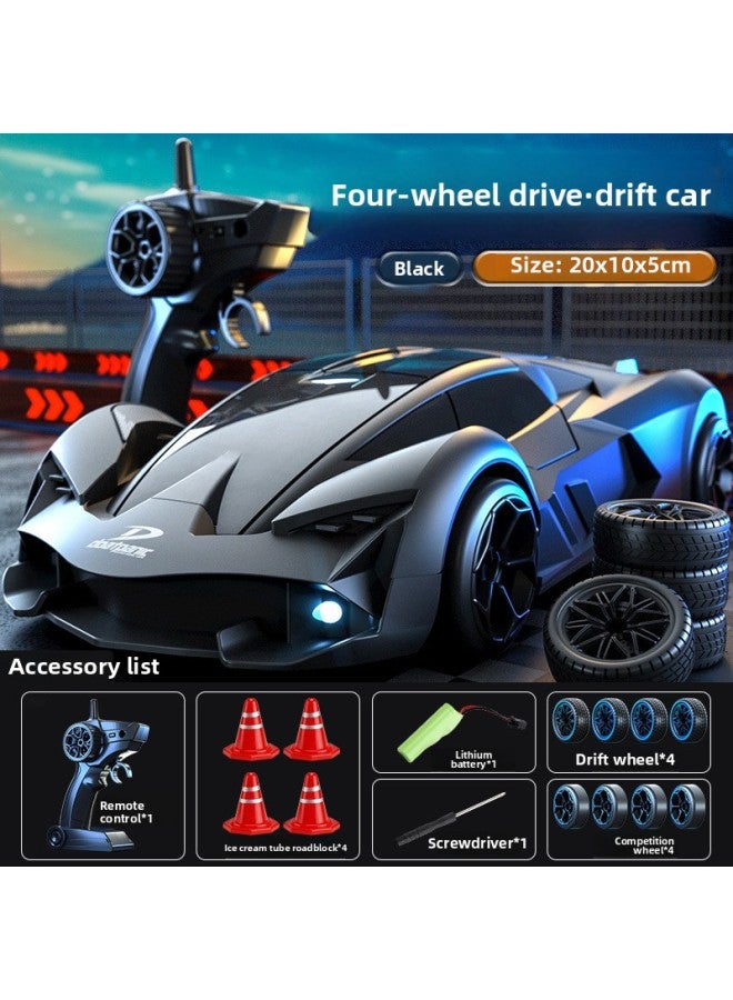 Remote Control Car Variable Speed Sports Car High-speed Four-wheel Drive Drift Racing Boy Gift Children's Toy Car Model-Color:Four-wheel Drive Three-speed Transmission - Black 【2 Sets Of Tires + Roa