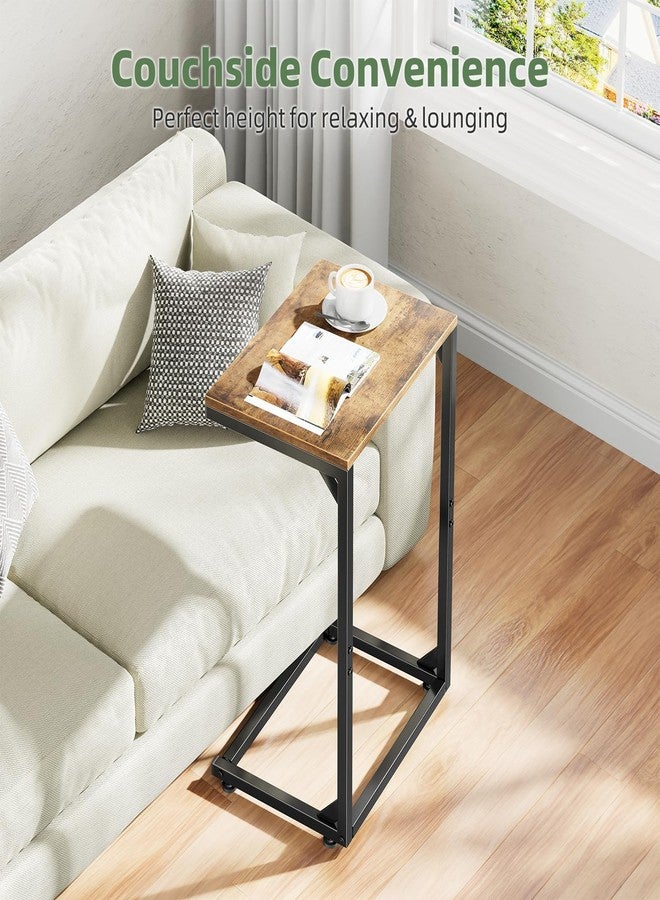 Simple Trending C Shaped End Table, Small Side Table, TV Trays for Couch, Sofa Table for Living Room, Bedside, Rustic Brown - Image 3