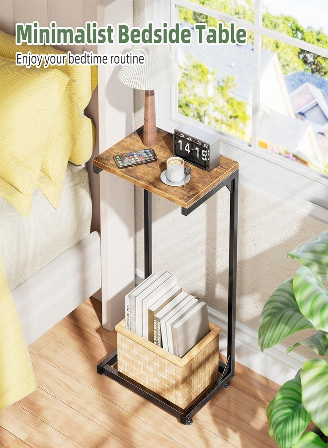 Simple Trending C Shaped End Table, Small Side Table, TV Trays for Couch, Sofa Table for Living Room, Bedside, Rustic Brown - Image 2