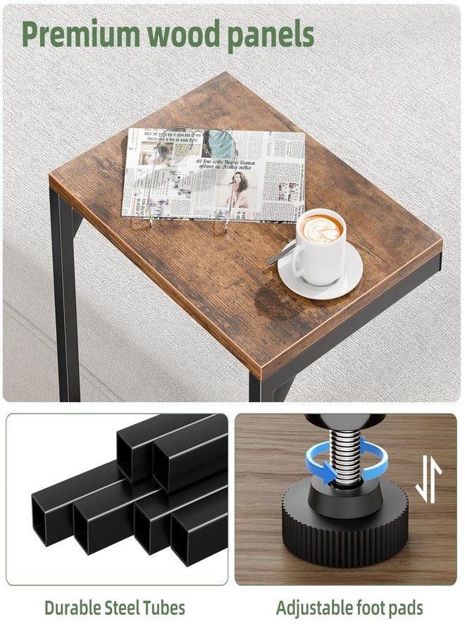 Simple Trending C Shaped End Table, Small Side Table, TV Trays for Couch, Sofa Table for Living Room, Bedside, Rustic Brown - Image 4