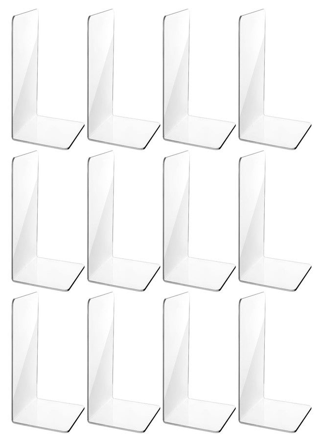 JOUTYFOR 12Pcs Clear Bookends for Heavy Books,Acrylic Book Shelf Organizer for Desk,Plastic Heavy Duty Book Holders Standand Invisible Bookshelf Dividers Decorative,Suitable for Office Home Weighted Bookends - Image 1
