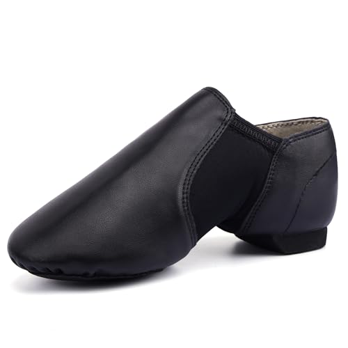 Linodes PU Leather Jazz Shoe Slip On Dance Shoes for Girls and Boys (Toddler/Little Kid/Big Kid)-Black-4.5M-Big Kid - Image 1