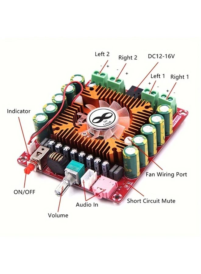 TDA7850 لوحة مكبر صوت سيارة 4 قنوات 50 وات بجهد مستمر 12-16 فولت مع شاشة LED حمراء (قطعة واحدة) - Image 4