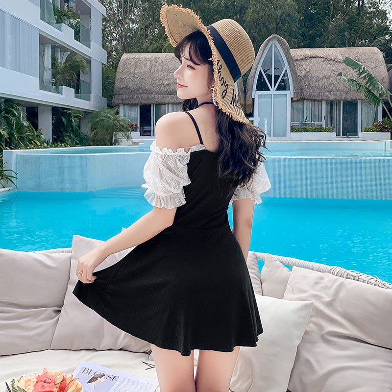 Women''s one-piece swimsuit summer Korean-style ins conservative skirt meat-covered slimming small chest gathered hot spring swimsuit - Image 5
