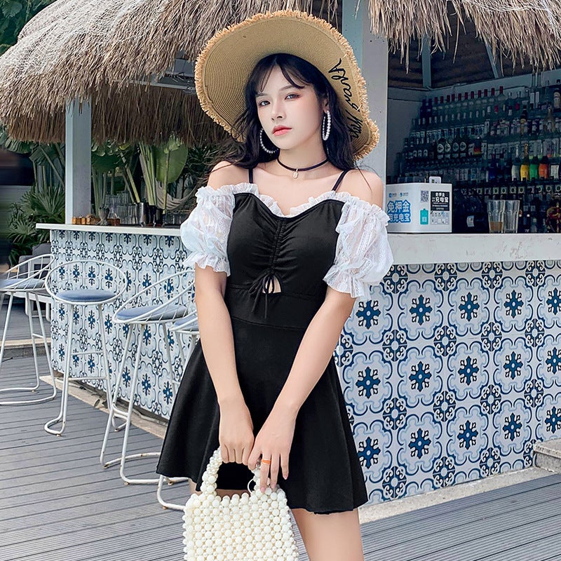 Women''s one-piece swimsuit summer Korean-style ins conservative skirt meat-covered slimming small chest gathered hot spring swimsuit - Image 2