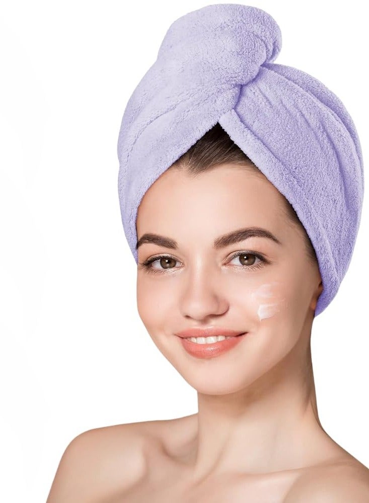 لفة منشفة للشعر منشفة ماصة للشعر تجفيف الشعر منشفة سحرية للشعر من الألياف الدقيقة فائقة الجفاف سريعة الجفاف للشعر، غطاء استحمام من الألياف الدقيقة للنساء البنفسجي - Image 1
