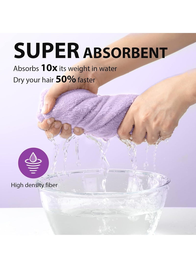 لفة منشفة للشعر منشفة ماصة للشعر تجفيف الشعر منشفة سحرية للشعر من الألياف الدقيقة فائقة الجفاف سريعة الجفاف للشعر، غطاء استحمام من الألياف الدقيقة للنساء البنفسجي - Image 2