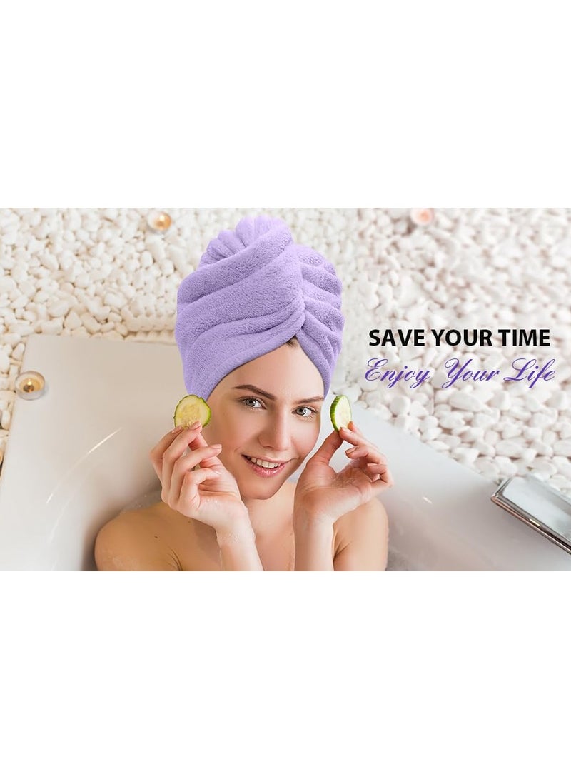 لفة منشفة للشعر منشفة ماصة للشعر تجفيف الشعر منشفة سحرية للشعر من الألياف الدقيقة فائقة الجفاف سريعة الجفاف للشعر، غطاء استحمام من الألياف الدقيقة للنساء البنفسجي - Image 4