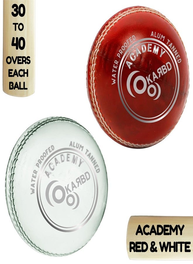 KARBD Cricket Ball Leather 4 Piece Professional Hand Stitching Waterproof Coating Season Ball for Tournament Club Matches (30 to 40 Overs, Academy Red & White, Combo Pack Set of 2) - Image 2