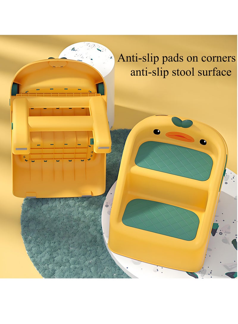 MarlaMall Foldable Toddler Step Stool for Kids/Kitchen/Bathroom/Sink, Toilet Step Potty Training Stool, Kitchen Helper Plastic Stool Ladder, Nursery Footstool with Handle,15" Height(11" Two Steps) - Image 2