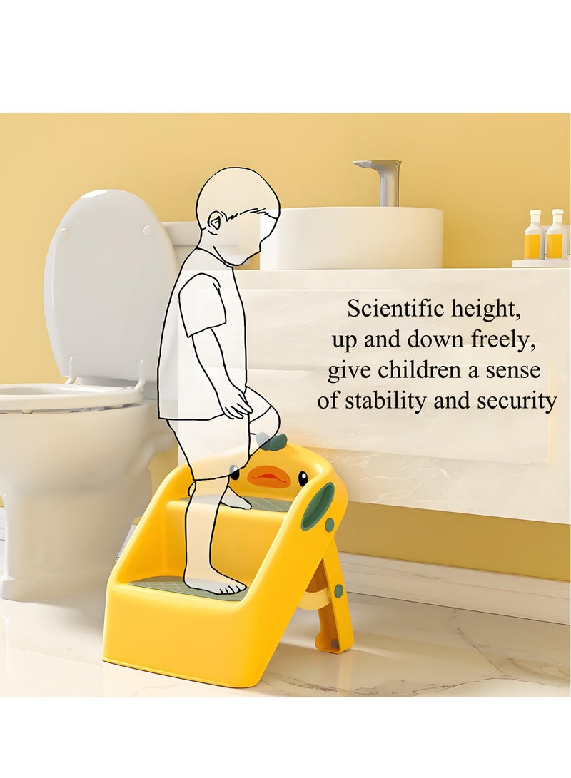 MarlaMall Foldable Toddler Step Stool for Kids/Kitchen/Bathroom/Sink, Toilet Step Potty Training Stool, Kitchen Helper Plastic Stool Ladder, Nursery Footstool with Handle,15" Height(11" Two Steps) - Image 3