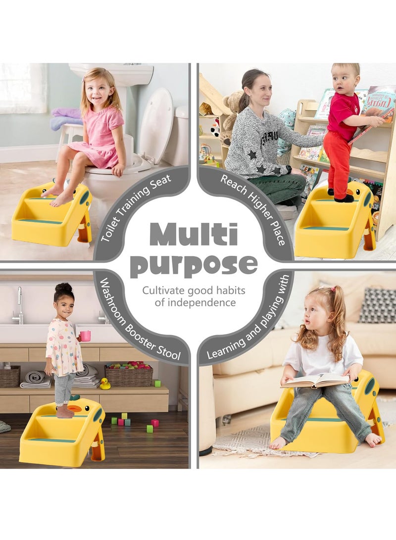 MarlaMall Foldable Toddler Step Stool for Kids/Kitchen/Bathroom/Sink, Toilet Step Potty Training Stool, Kitchen Helper Plastic Stool Ladder, Nursery Footstool with Handle,15" Height(11" Two Steps) - Image 4