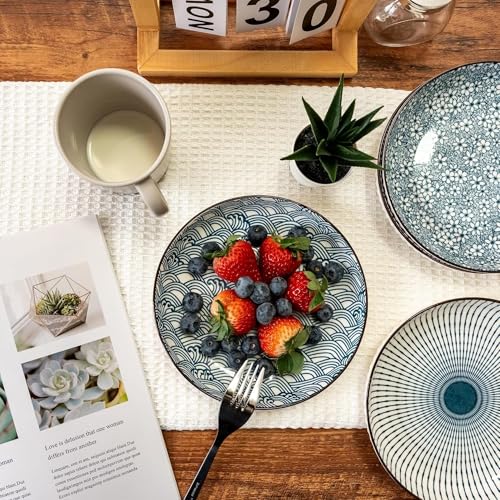 OLWICK® Japanese Style 8-Inch Ceramic Round Dinner Plate – Microwave & Dishwasher Safe, 20.4x4.3cm Porcelain Dish for Seafood, Appetizers & Snacks, Waves (1 Piece) - Image 4