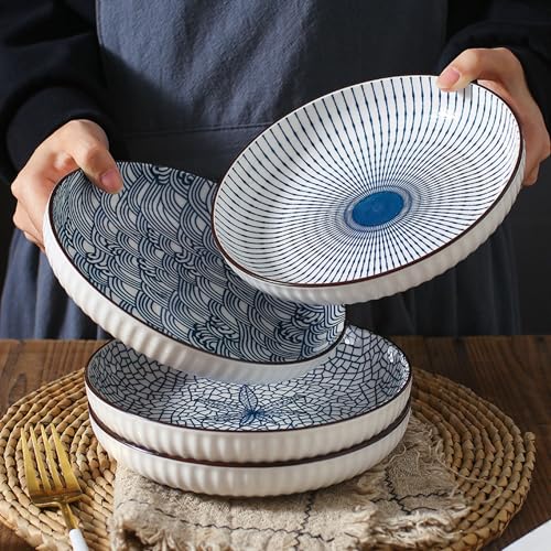 OLWICK® Japanese Style 8-Inch Ceramic Round Dinner Plate – Microwave & Dishwasher Safe, 20.4x4.3cm Porcelain Dish for Seafood, Appetizers & Snacks, Waves (1 Piece) - Image 2