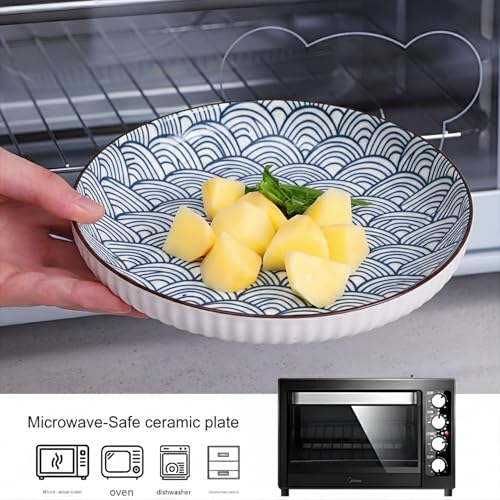 OLWICK® Japanese Style 8-Inch Ceramic Round Dinner Plate – Microwave & Dishwasher Safe, 20.4x4.3cm Porcelain Dish for Seafood, Appetizers & Snacks, Waves (1 Piece) - Image 5