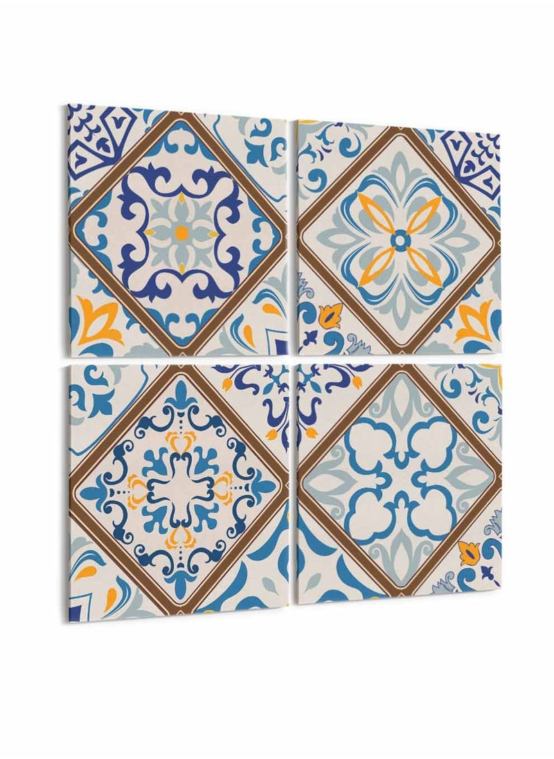 LOWHA Set Of 4 Framed Square Canvas Wall Arts Stretched Over Wooden Frame, Seamless Colorful Painting, For Home, Living Room, Office Decor  - Image 4
