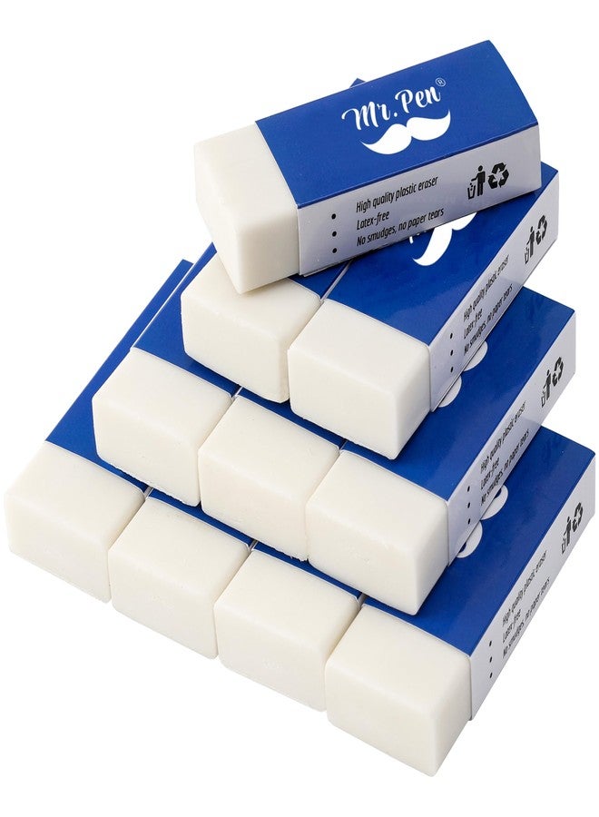 Mr. Pen- Pencil Erasers, Latex-Free Vinyl Erasers, White, Large, Pack of 10 - Image 1