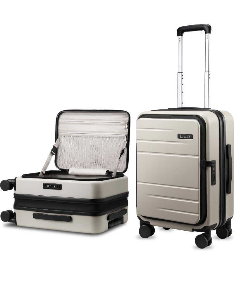 LUGGEX Carry On Luggage Top Opening, FLT Expandable Polycarbonate Hard Shell Suitcase with Wheels (FX-Lite, Beige, 20 Inch, 36L-41L) - Image 1