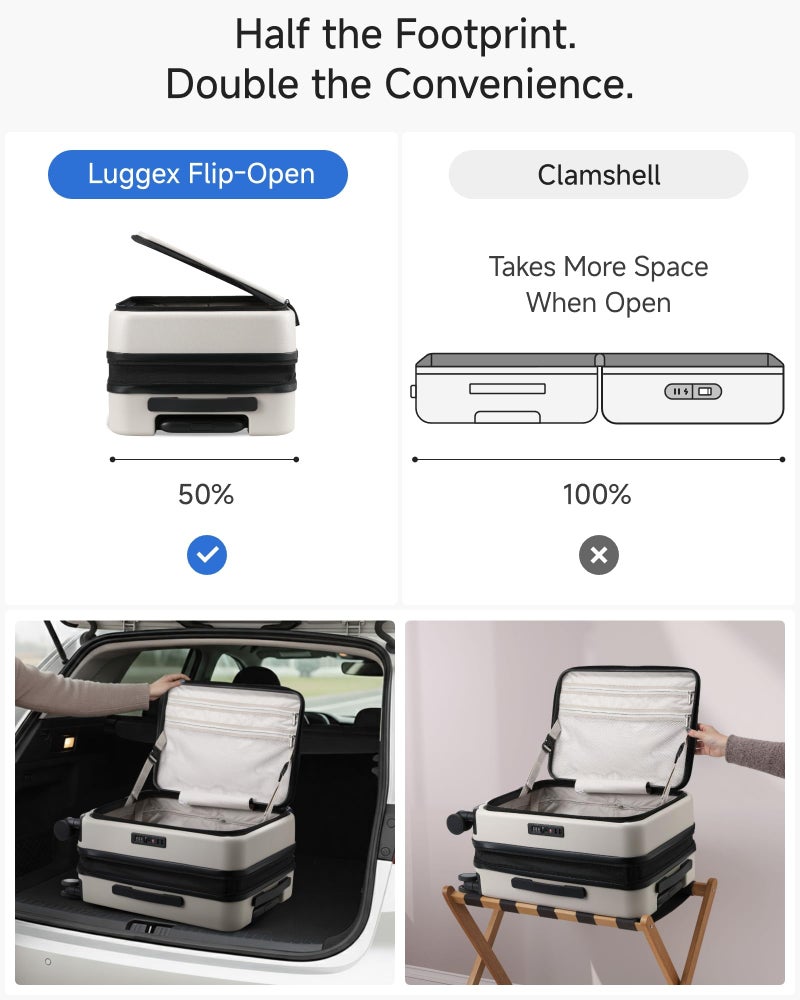 LUGGEX Carry On Luggage Top Opening, FLT Expandable Polycarbonate Hard Shell Suitcase with Wheels (FX-Lite, Beige, 20 Inch, 36L-41L) - Image 3