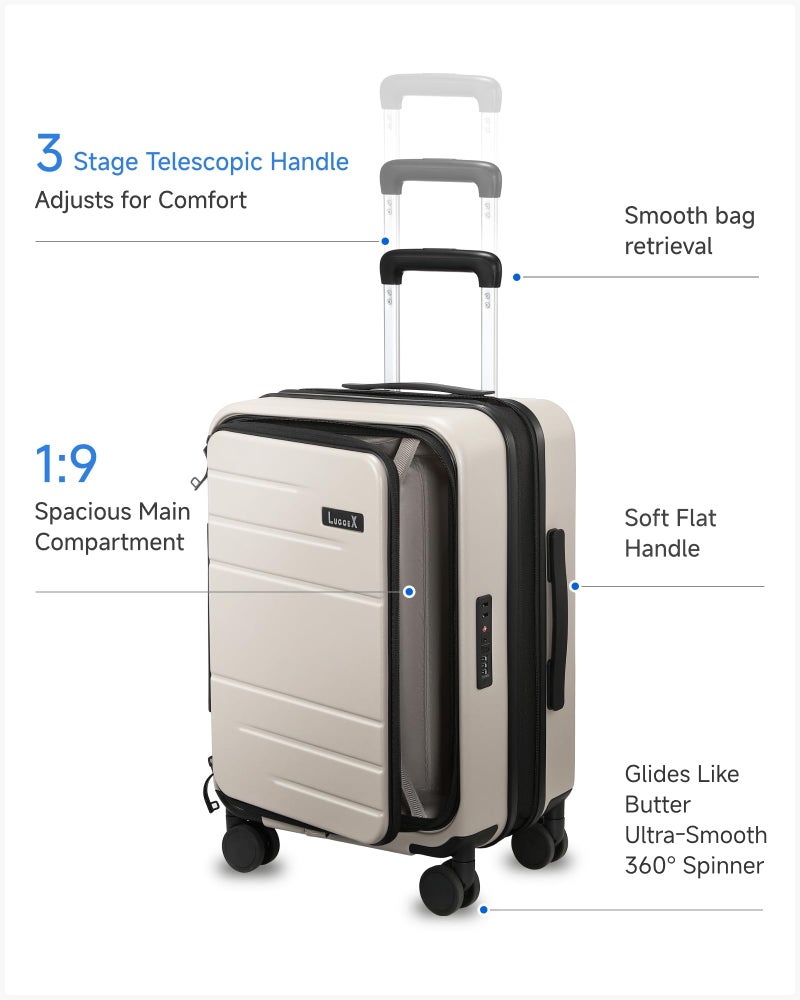 LUGGEX Carry On Luggage Top Opening, FLT Expandable Polycarbonate Hard Shell Suitcase with Wheels (FX-Lite, Beige, 20 Inch, 36L-41L) - Image 5