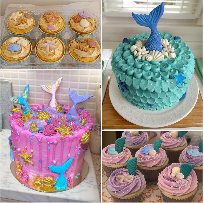 Roxjaejae 3 Pcs Marine Theme Silicone Molds, Fondant Cake Mold Seashell Starfish Conch Silicone Baking Mold Mermaid Tail Clay Molds for Cupcake Cake Decoration Chocolate Candy DIY Crafts - Image 2