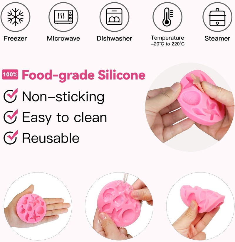 Roxjaejae 3 Pcs Marine Theme Silicone Molds, Fondant Cake Mold Seashell Starfish Conch Silicone Baking Mold Mermaid Tail Clay Molds for Cupcake Cake Decoration Chocolate Candy DIY Crafts - Image 3