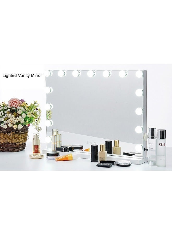 WALALLA Hollywood Vanity Mirror with Lights, 15 Dimmable LED Bulbs 3 Color Lighted Makeup Mirror with Detachable 10X Magnification Mirror, Tabletop or Wall-Mounted, Touch Control - Image 2