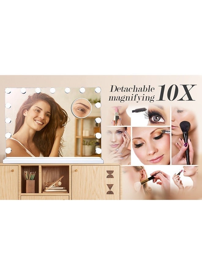 WALALLA Hollywood Vanity Mirror with Lights, 15 Dimmable LED Bulbs 3 Color Lighted Makeup Mirror with Detachable 10X Magnification Mirror, Tabletop or Wall-Mounted, Touch Control - Image 3