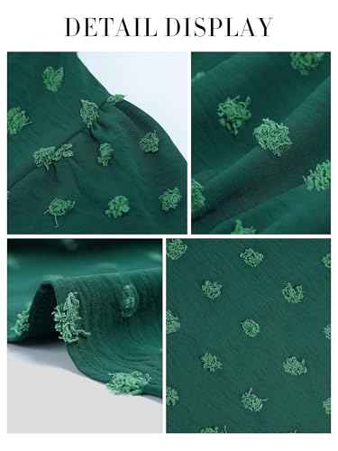 MASCOMODA Womens Boho Swiss Dot Maxi Dresses Wrap V Neck Flutter Short Sleeve Solid Tie Belt A Line Tiered Flowy Long Dress(Dark Green,Medium) - Image 5
