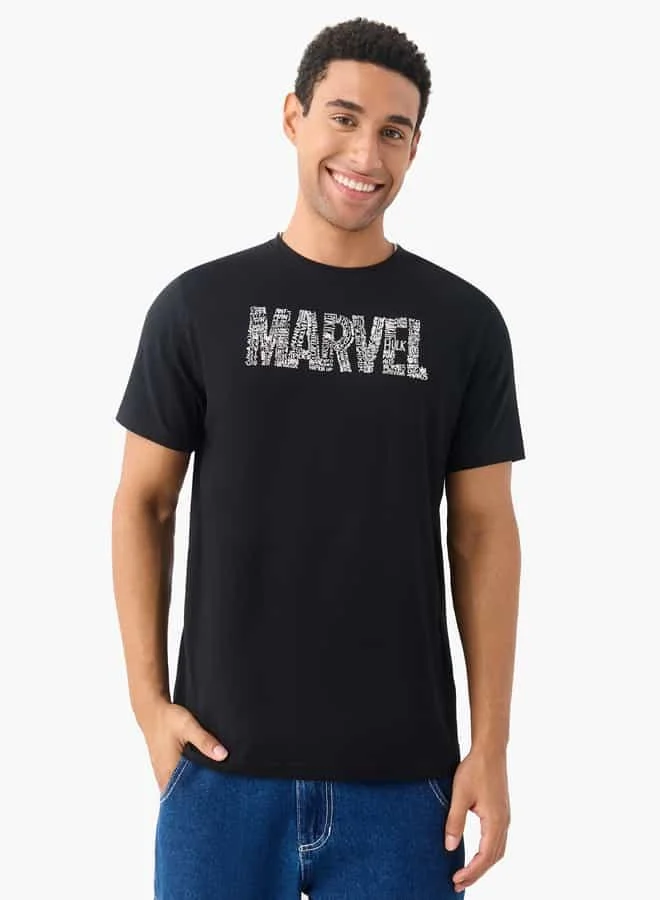 SP Characters Avengers Print Crew Neck T-shirt with Short Sleeves
