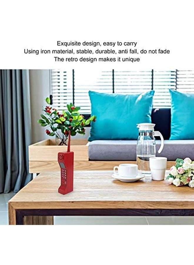 هاتف خلوي نموذجي من الطراز القديم بأسلوب العتيق المعدني الأحمر لتزيين المكتب، تحفة جمع من الثمانينيات، هاتف طوبي، دعامة للصور - Image 3