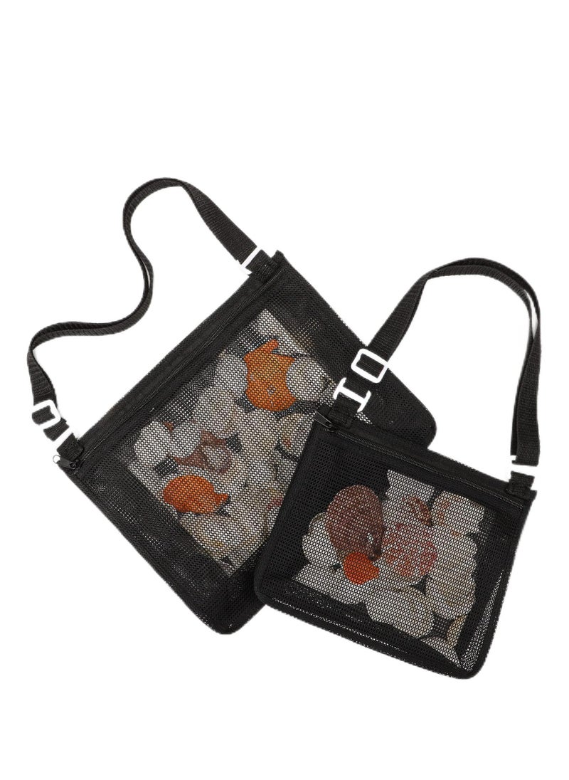 SYOSI Beach Mesh Bag, Beach Toys Shell Bags, Sand Toys for Picking Shells, Swimming Pool Bag with Zipper Beach Vacation Essentials Including 2PCS of Different Size for Kids and Parents(Only Bags)  - Image 1